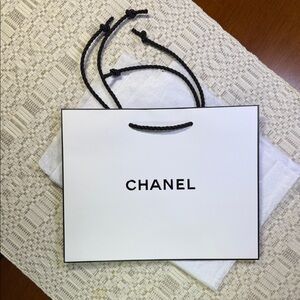 CHANEL White Gift Bag with Black Handles
